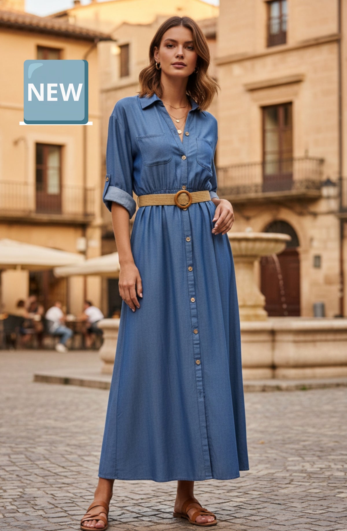 Μάξι Jean Σεμιζιέ Φόρεμα με Ψάθινη Ζώνη – Indigo Μπλε