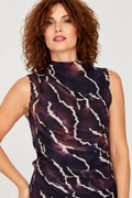 Αμάνικο Διχτυωτό Τοπ με Mixed Animal Print & Ντραπέ Σούρες