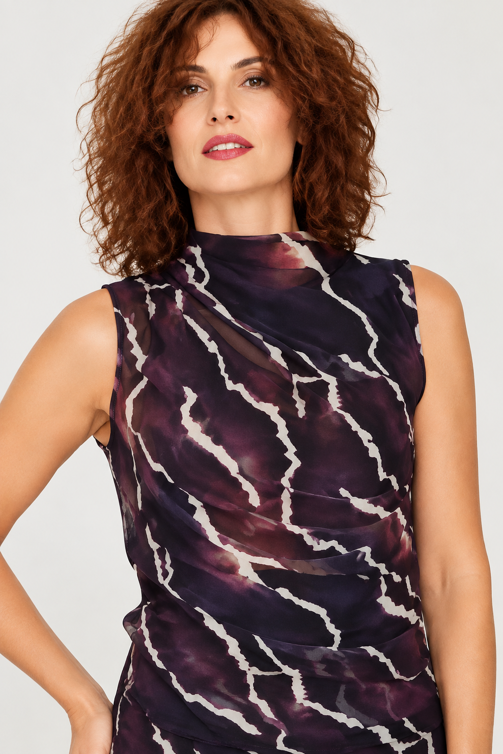 Αμάνικο Διχτυωτό Τοπ με Mixed Animal Print & Ντραπέ Σούρες