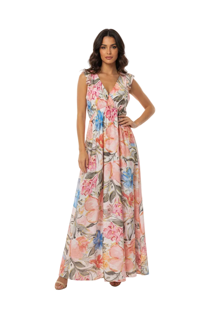 Floral Maxi Φόρεμα με V Λαιμόκοψη & Boho Λεπτομέρειες